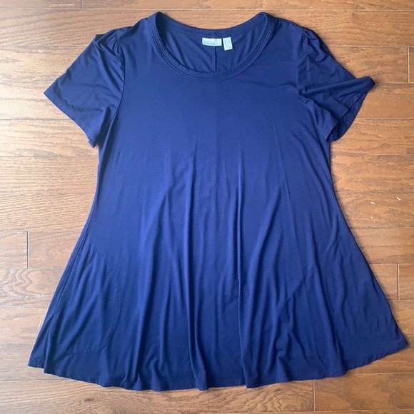 LOGO Lori Goldstein | Navy Swing Tunic Short Sleeved Jersey Top Size Medium